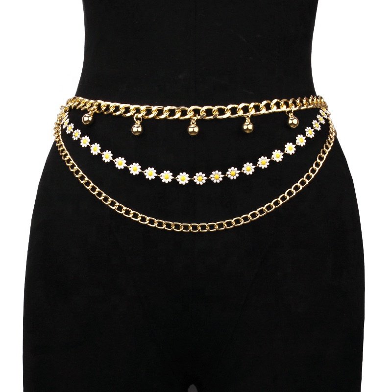 European and American New Fashion Versatile Body Chain Simple Multi layer Chain enamel Small Flower Waist Chain belt