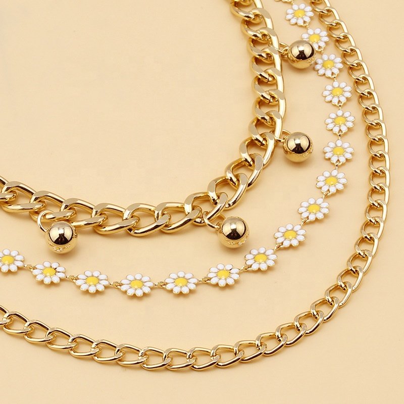 European and American New Fashion Versatile Body Chain Simple Multi layer Chain enamel Small Flower Waist Chain belt