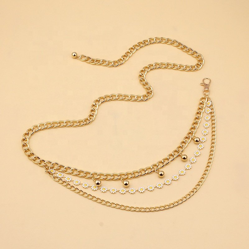 European and American New Fashion Versatile Body Chain Simple Multi layer Chain enamel Small Flower Waist Chain belt
