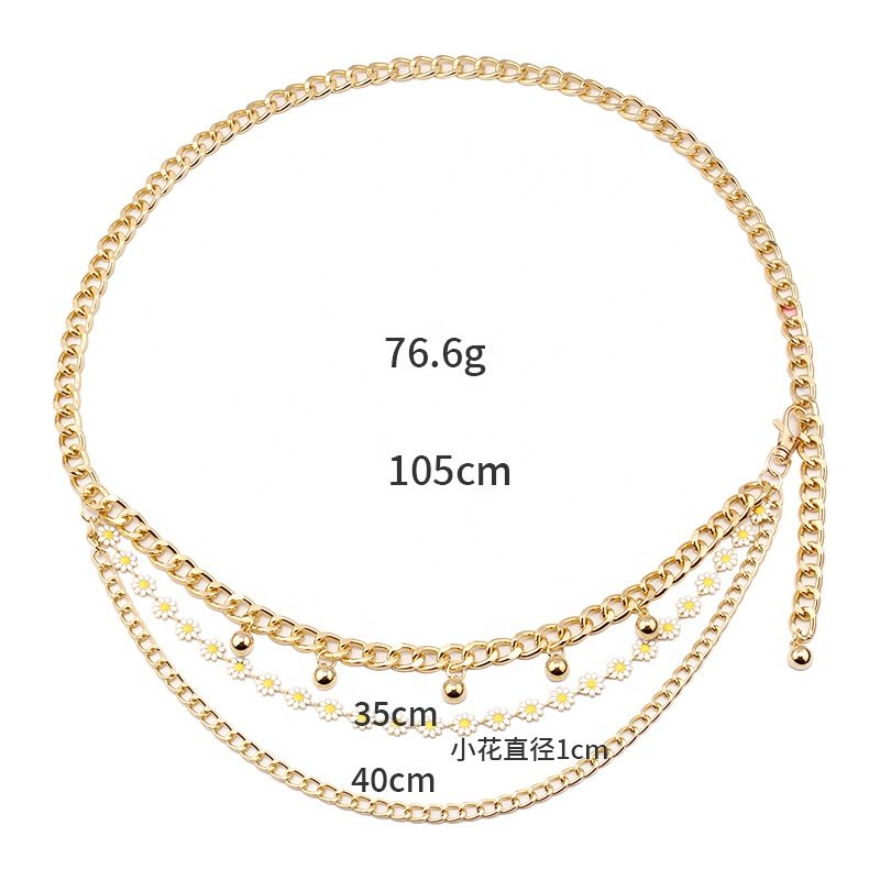 European and American New Fashion Versatile Body Chain Simple Multi layer Chain enamel Small Flower Waist Chain belt