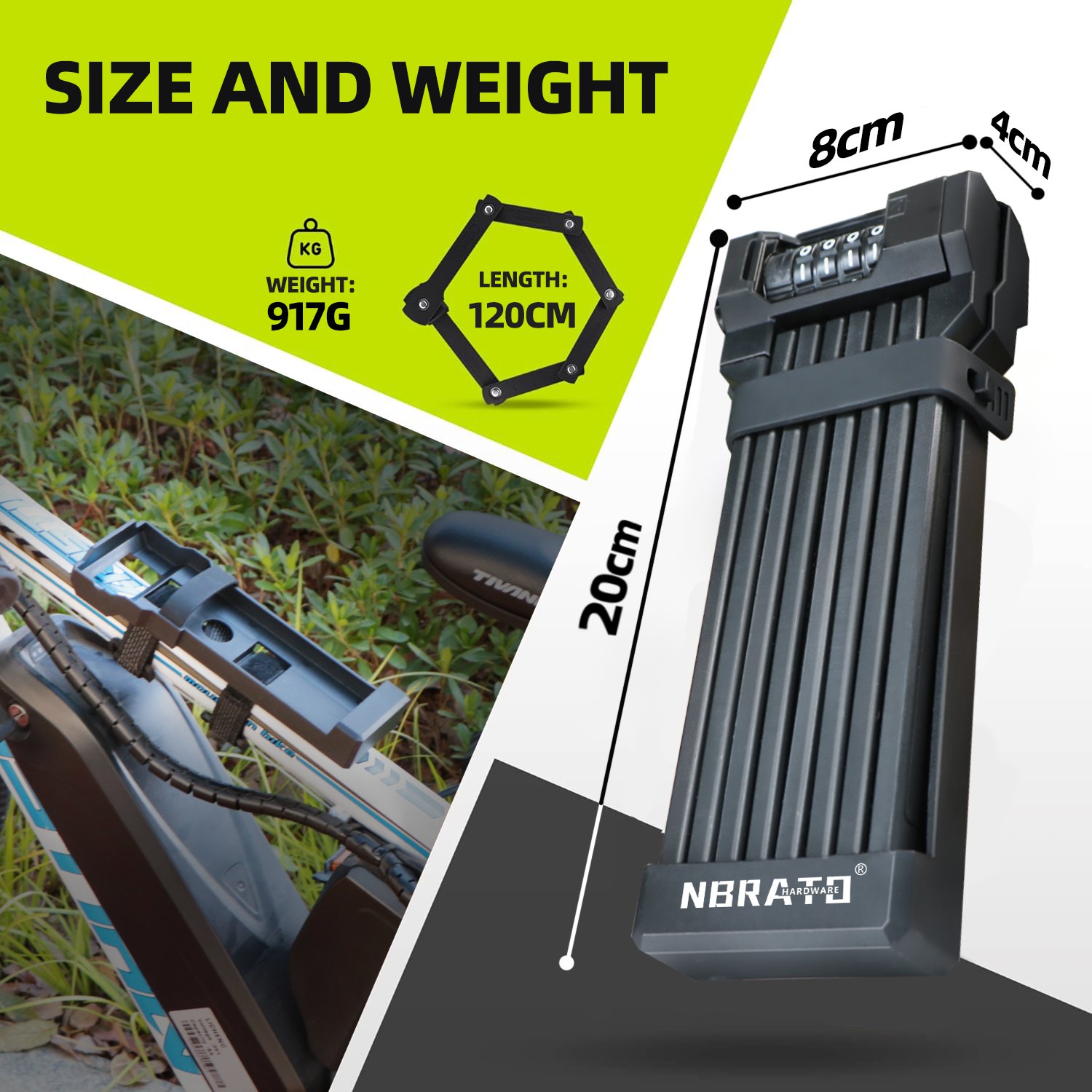 120cm Alloy Steel High Security Motorcycle Heavy Duty keyed bracket Folding Guard anti-theft Bike Chain Lock