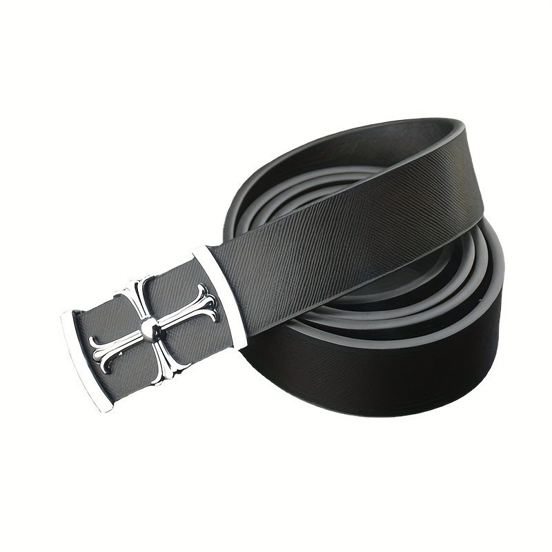 Famous Band Custom Luxury Men's Genuine Cow Hide Leather Belt with Cross Buckle Fashionable Dress Reversible PU Alloy Material