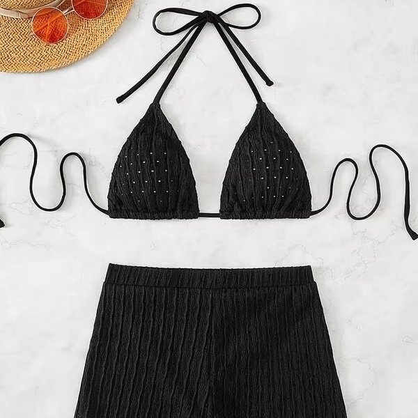 2024 new bikini two-body solid color swimsuit high-waisted boxers make bikini thin and sexy