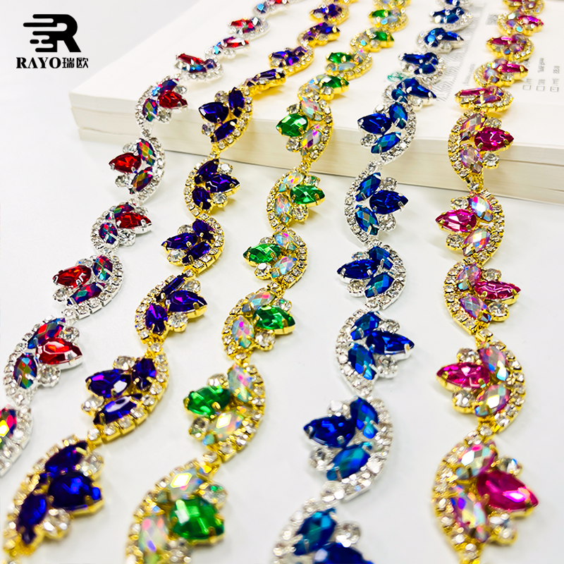 RAYO Colorful and Fashionable Glass Crystal Trimming Bezel Plated Bead For Garments Wedding Apparel & Accessories Beaded