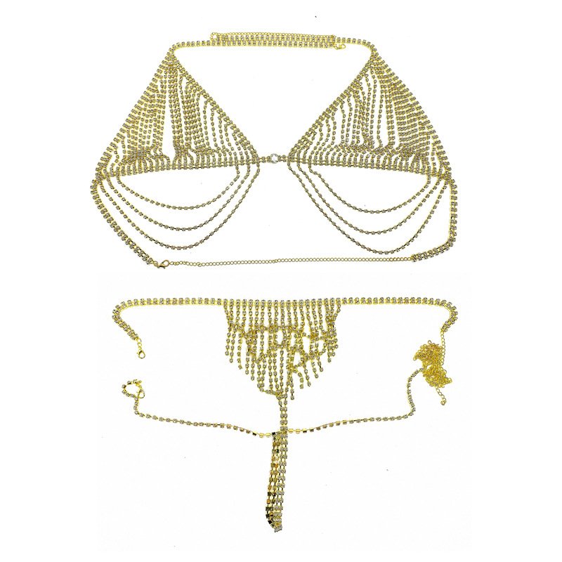 chain women's beach chain fun Bikini Shiny rhinestone chest and body chain