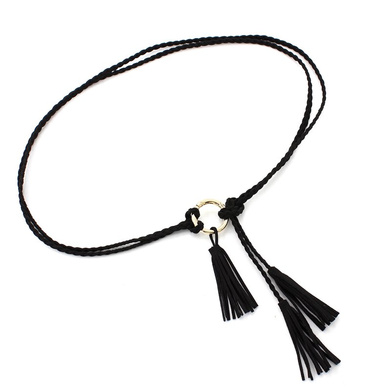 Women Girls Superfabric Suede Tassel Braided Waist Belt Rope Chain Skinny Knotted Belts for Dresses