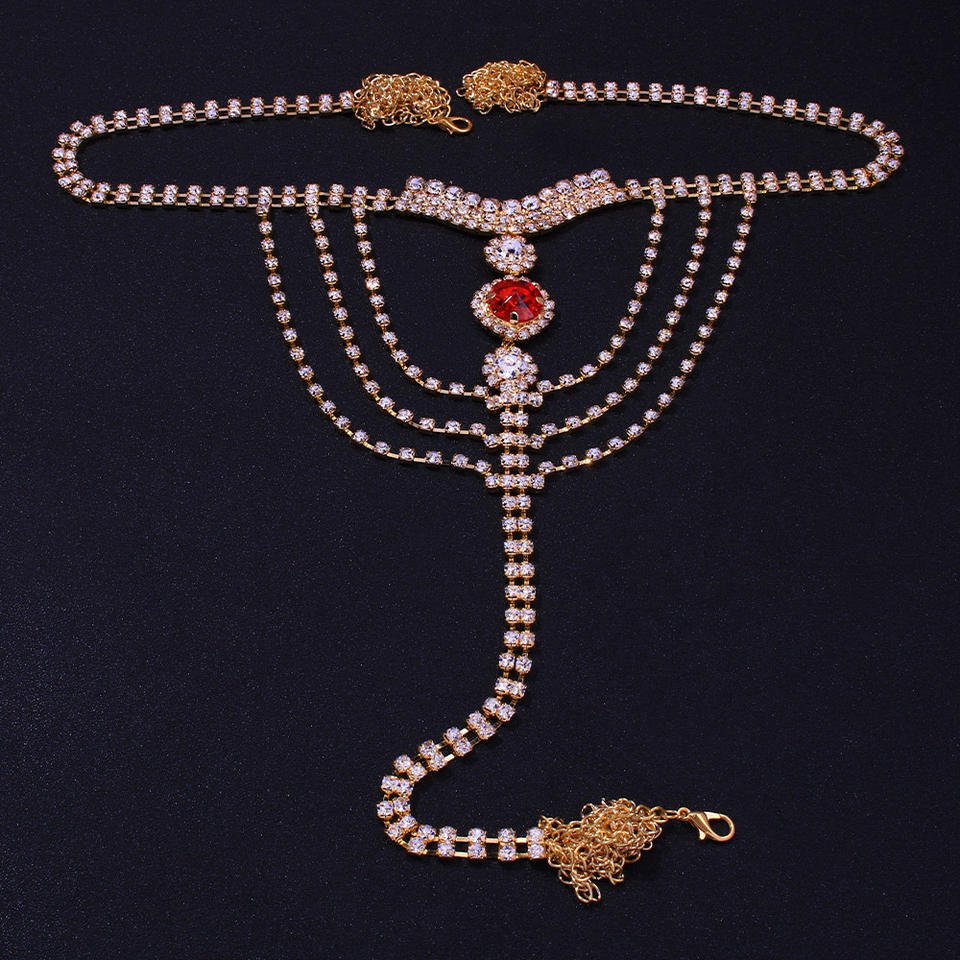 Fashion Sparkling Rhinestone T Shape Body Chain Body Accessories Glittering Crystal Diamond Belly Waist Chain For Girl