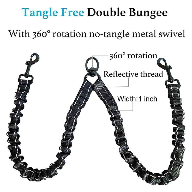 New Black 2 Way Couplers Dog Leash Rope Elastic Extended Pet Leash Belt Outdoor Training dog leash for Two Double