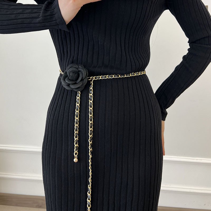 Classic Camellia Flower Waist Chain Weave Leather Fabric Rose Waist Belts Women Fashion Dresses Suit Accessories Designer Belts