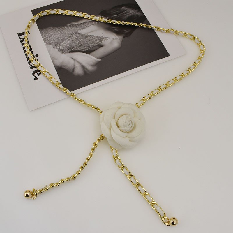 Classic Camellia Flower Waist Chain Weave Leather Fabric Rose Waist Belts Women Fashion Dresses Suit Accessories Designer Belts