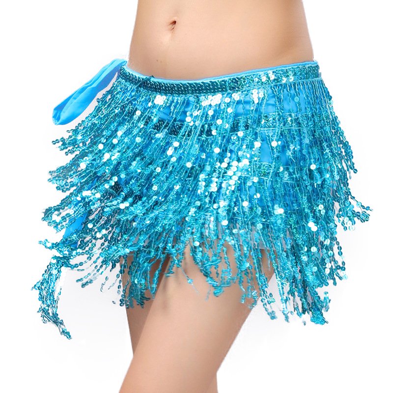 Women's Bohemia Sexy Sparkly Sequin Belly Dance Skirt Costume Tassel Hip Scarf Skirts Wrap for Halloween Belt