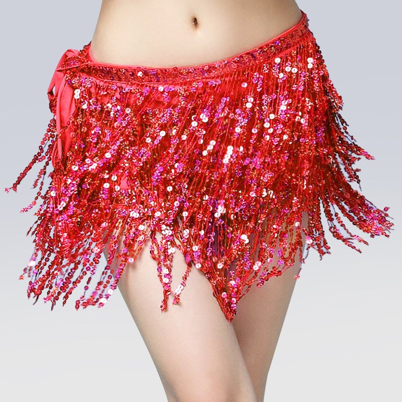 Women's Bohemia Sexy Sparkly Sequin Belly Dance Skirt Costume Tassel Hip Scarf Skirts Wrap for Halloween Belt