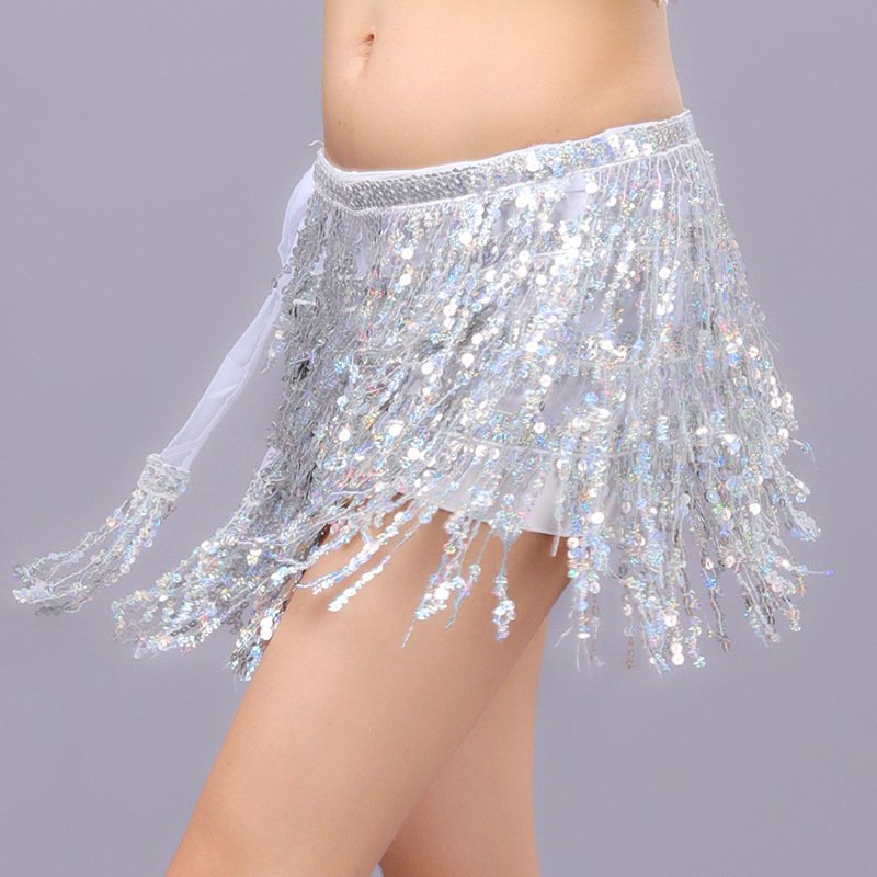 Women's Bohemia Sexy Sparkly Sequin Belly Dance Skirt Costume Tassel Hip Scarf Skirts Wrap for Halloween Belt