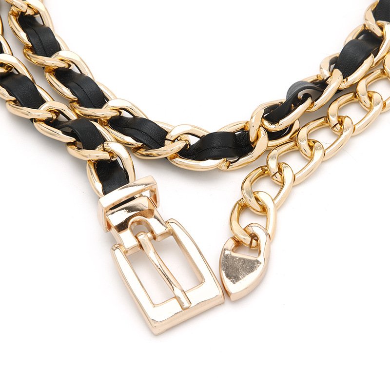 Fashion Metal Chain Belt Matching Alloy Rhinestone Waist Chain Luxury Double Row Crystal Diamond-inlaid Body Chain