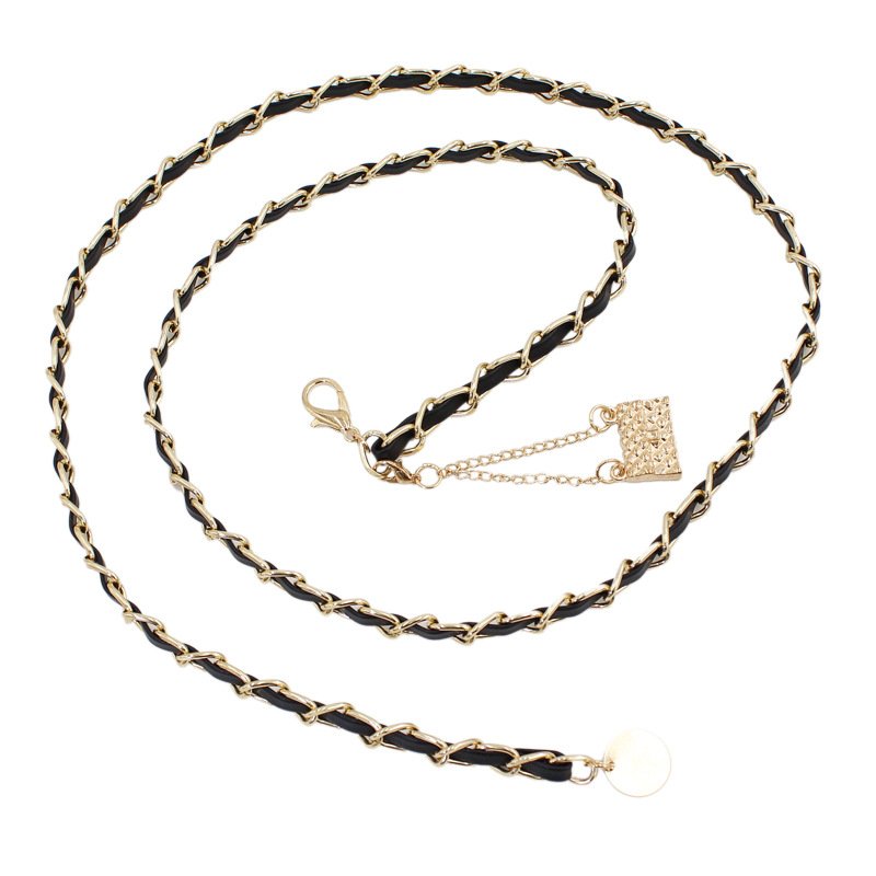 New Hot Sale Thin Pu Leather Metal Chain Woman Dress Decorate Simple Waist Belts Dress Accessories