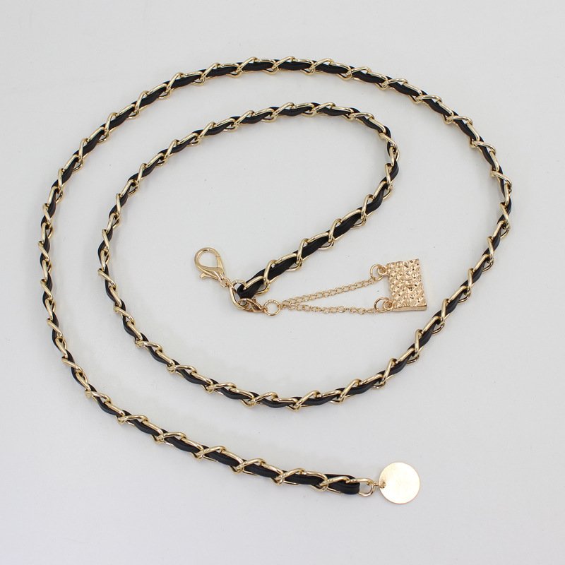 New Hot Sale Thin Pu Leather Metal Chain Woman Dress Decorate Simple Waist Belts Dress Accessories