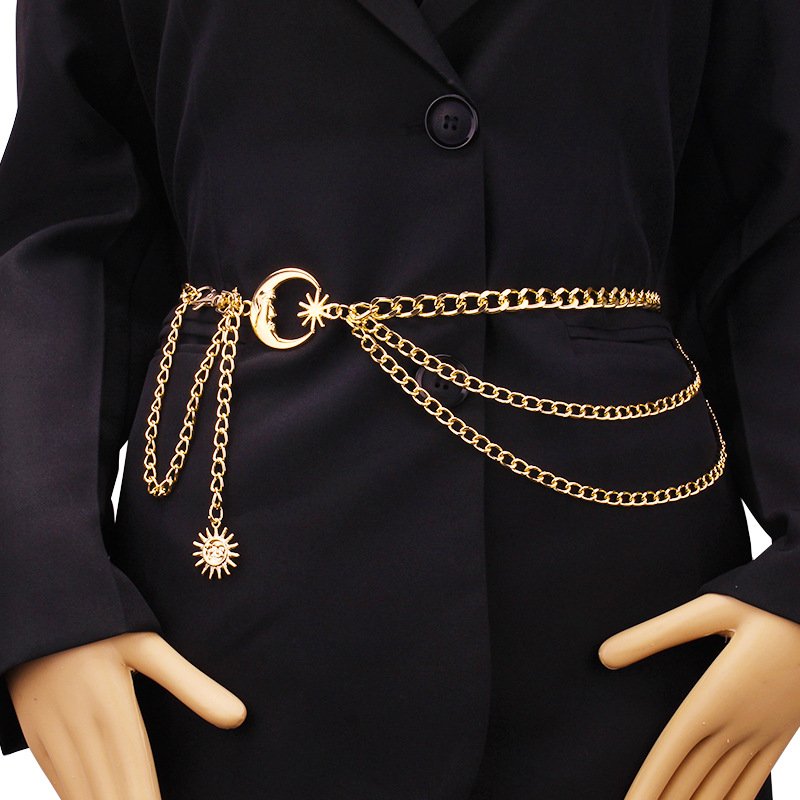 Moon Multi layer Metal Chain Waist Belt Hip Hop Punk Sun Crescent Body Chain