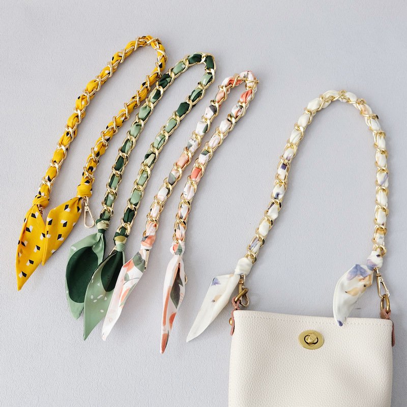 Multi Color Shoulder Bags Strap Metal Chain Scarves Fabric Design Elegant Accessories Anti-lost Women Cell Phone Wrist Strap