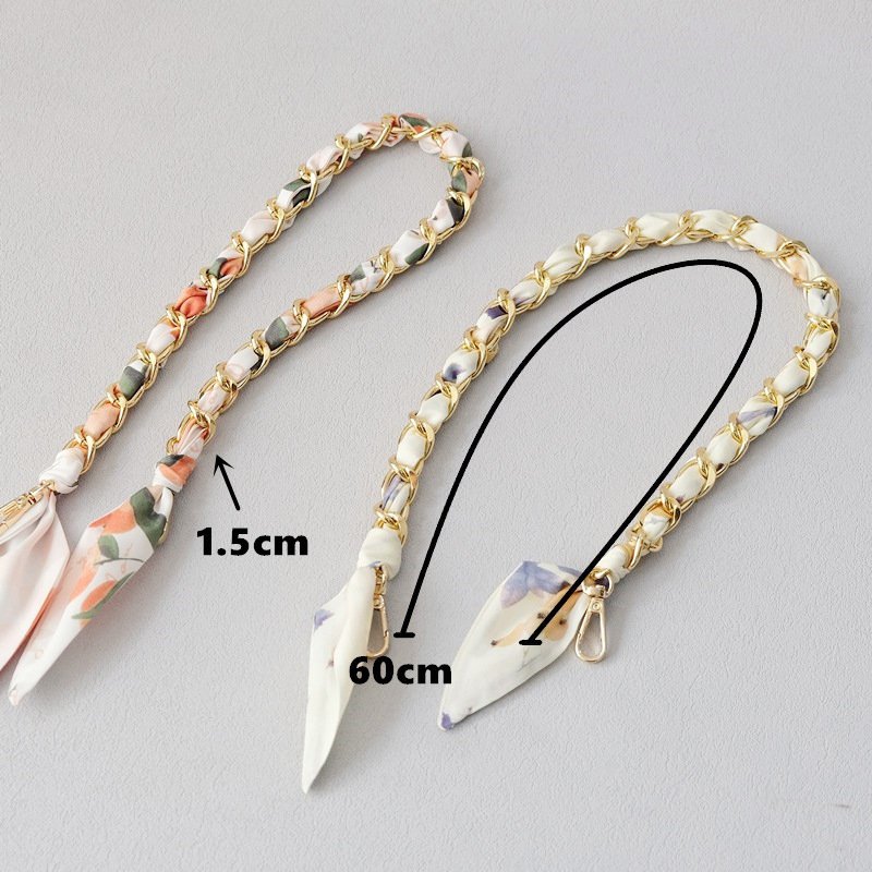 Multi Color Shoulder Bags Strap Metal Chain Scarves Fabric Design Elegant Accessories Anti-lost Women Cell Phone Wrist Strap