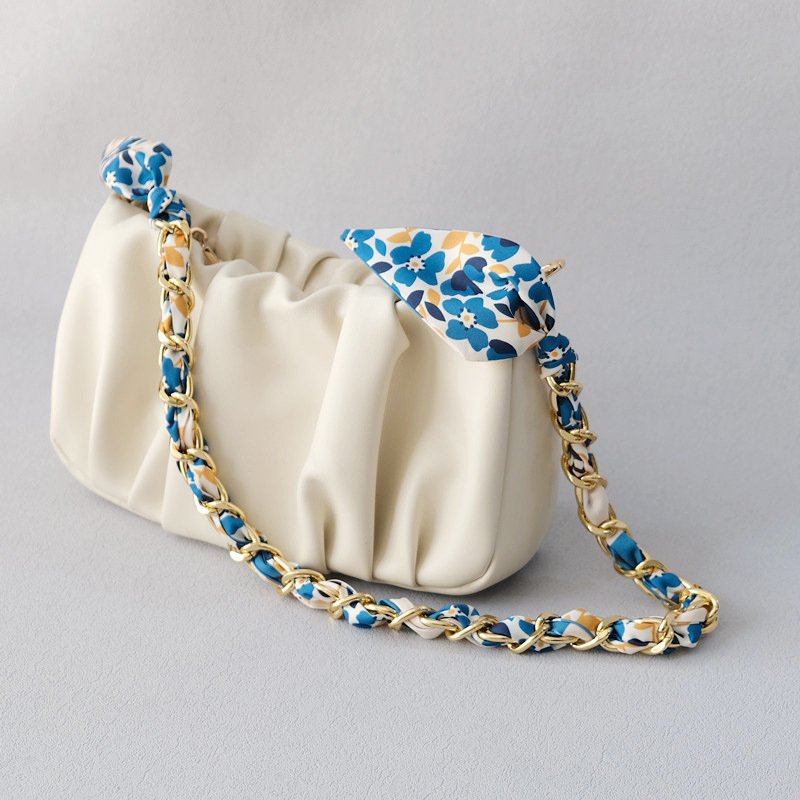 Multi Color Shoulder Bags Strap Metal Chain Scarves Fabric Design Elegant Accessories Anti-lost Women Cell Phone Wrist Strap