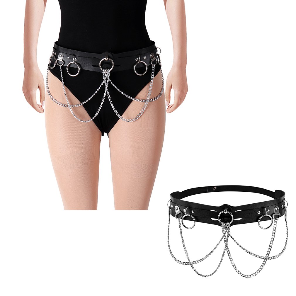 Women's Body Chain Belt Leather Harness Gothic Punk Waist Belt Black