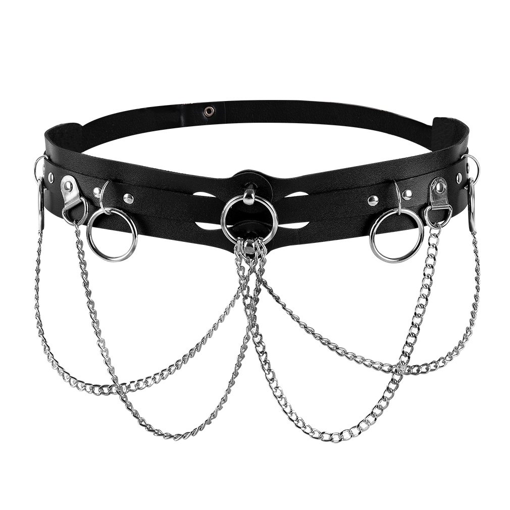 Women's Body Chain Belt Leather Harness Gothic Punk Waist Belt Black
