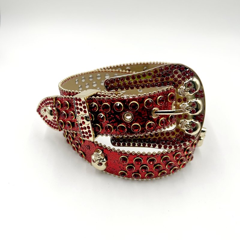 Crystal belts with skull metal buckle set Fashion skull belts for youth Western cowboy favorite diamond belt
