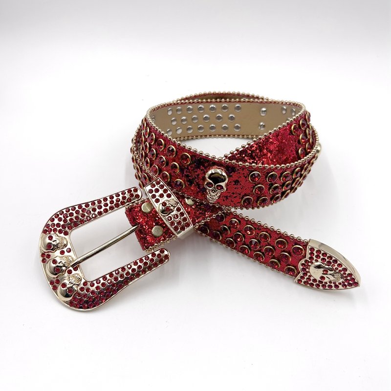 Crystal belts with skull metal buckle set Fashion skull belts for youth Western cowboy favorite diamond belt
