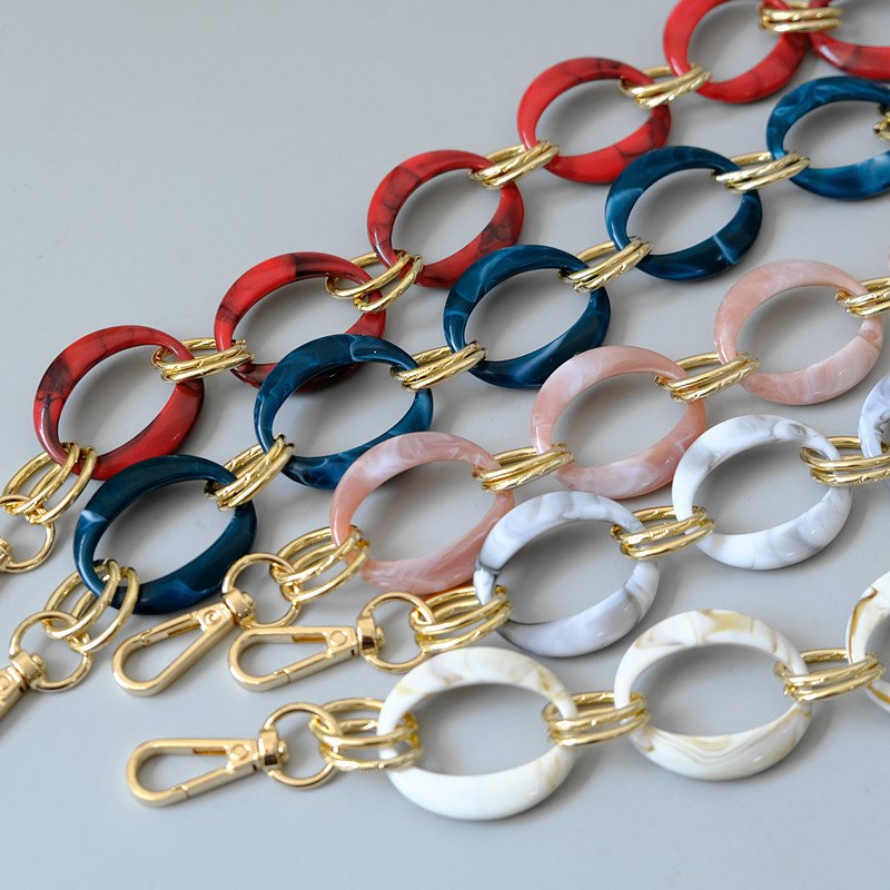 RW Vintage Women Crossbody Metal Resin Oval Ring Bag Chain Strap Lady Acrylic Clutch Bag Phone Handle for Decor