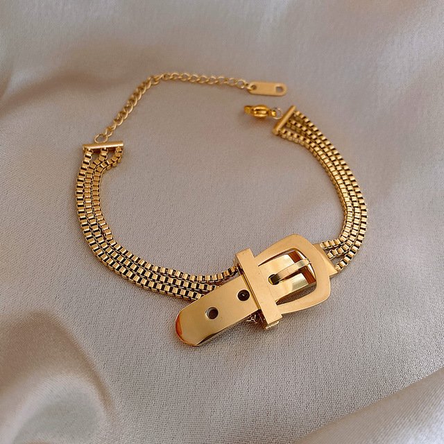 New Trend Personalized 18K Gold Plated Jewelry Bangle Belt Buckle Classic Style Multi Layers Box Chain Bracelet