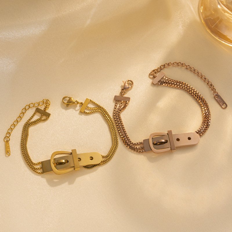 New Trend Personalized 18K Gold Plated Jewelry Bangle Belt Buckle Classic Style Multi Layers Box Chain Bracelet