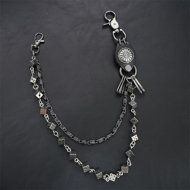 New carved leather dice retro double pants chain retro hip hop trend waist chain
