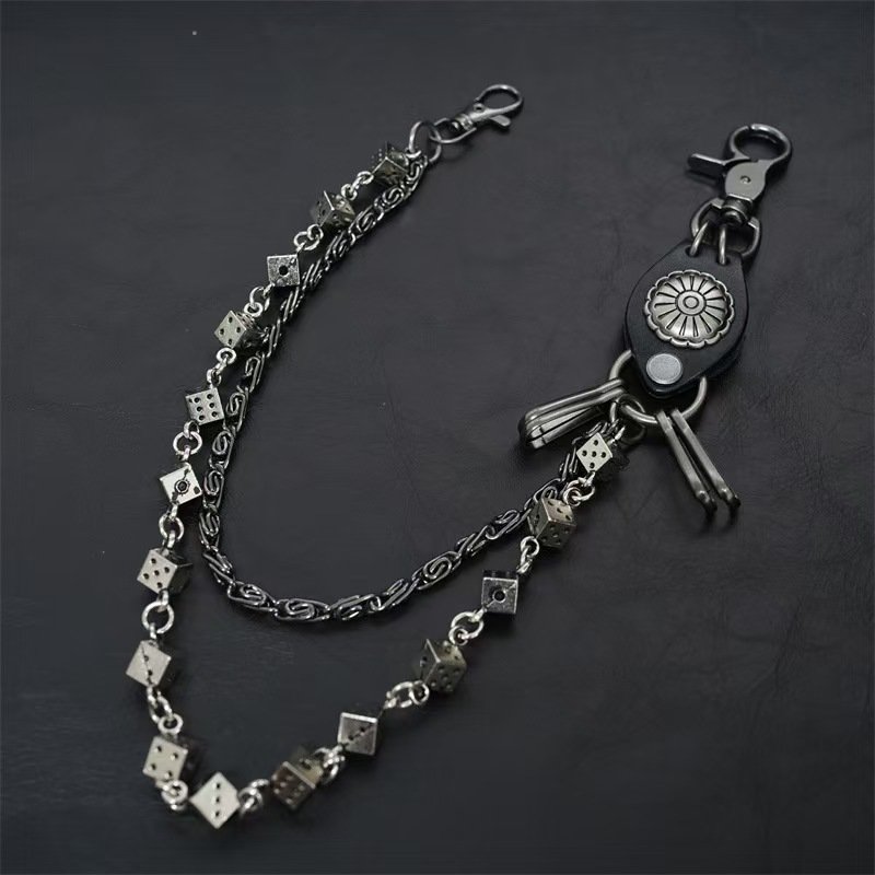 New carved leather dice retro double pants chain retro hip hop trend waist chain