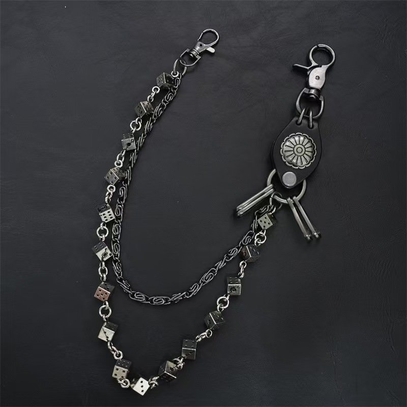 New carved leather dice retro double pants chain retro hip hop trend waist chain