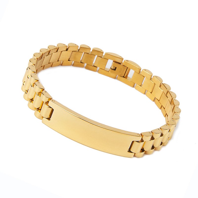 Factory Made PVD 18K Gold Silver Black Color Plating Hip Hop 316L Stainless Steel 12mm Width Belt Link Chain Bracelet