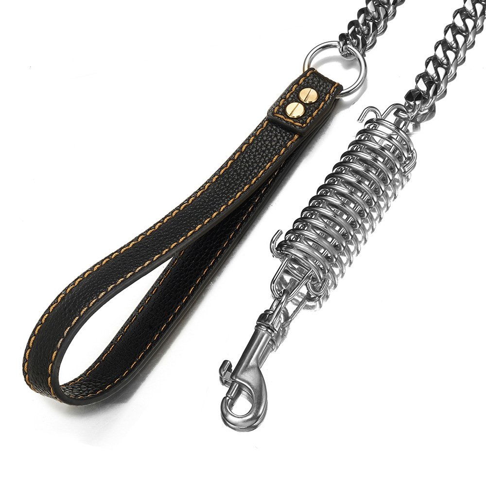 Explosion-proof Rushed Gold Dog Leash With The Spring Chain Leather Stainless Steel Luxury Dog Leash