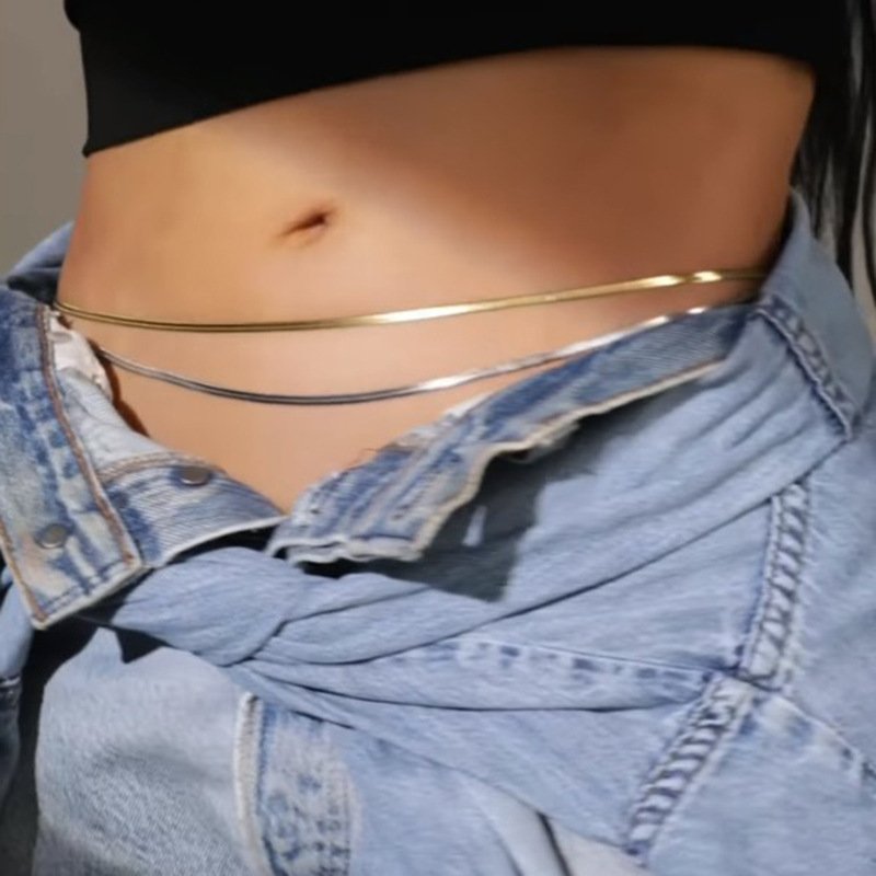 Boho Jewelry Gold Plated Accessories Stainless Steel Snake Chain Belly Chain Body Waist Jewelry Sexy Body Chain for Women