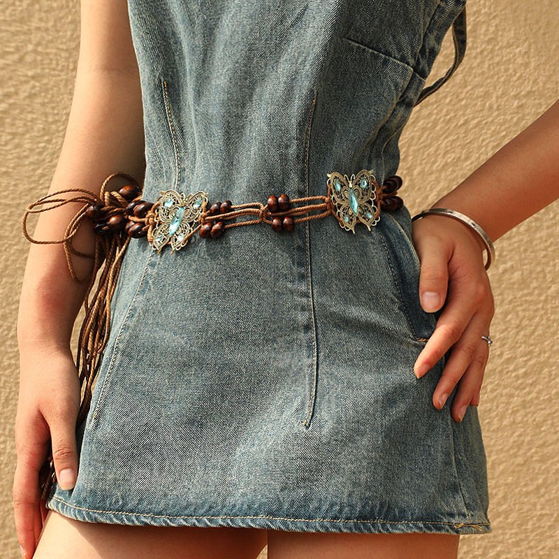 Bohemian butterfly waist chain Handwoven ethnic style dress accessory belt