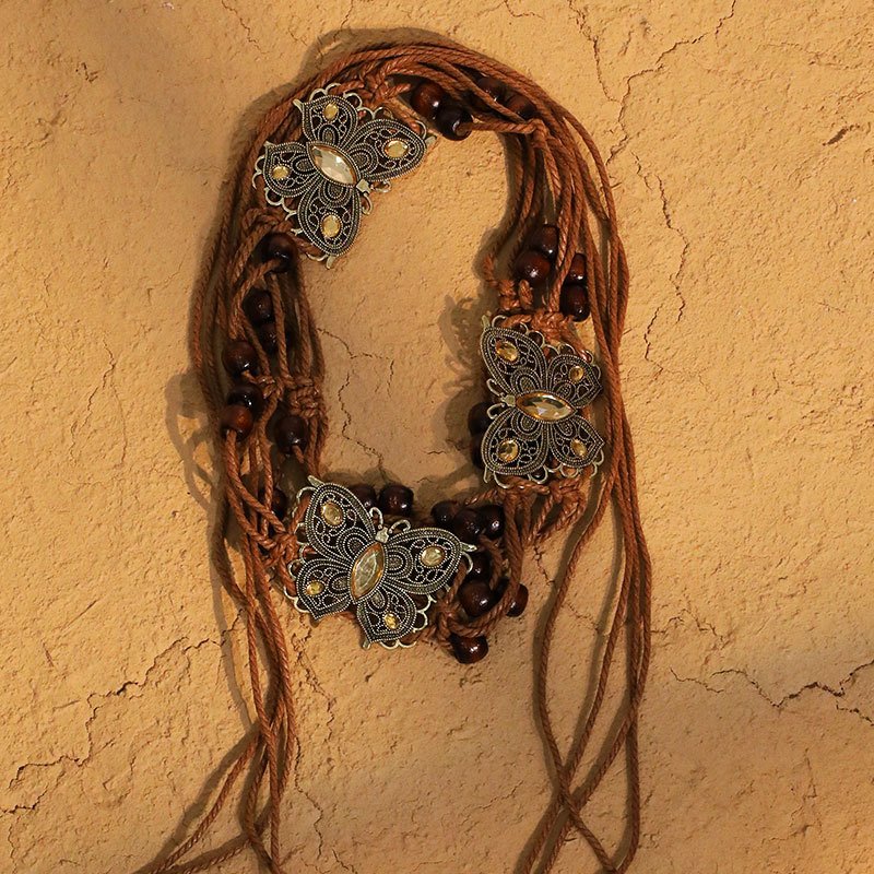 Bohemian butterfly waist chain Handwoven ethnic style dress accessory belt