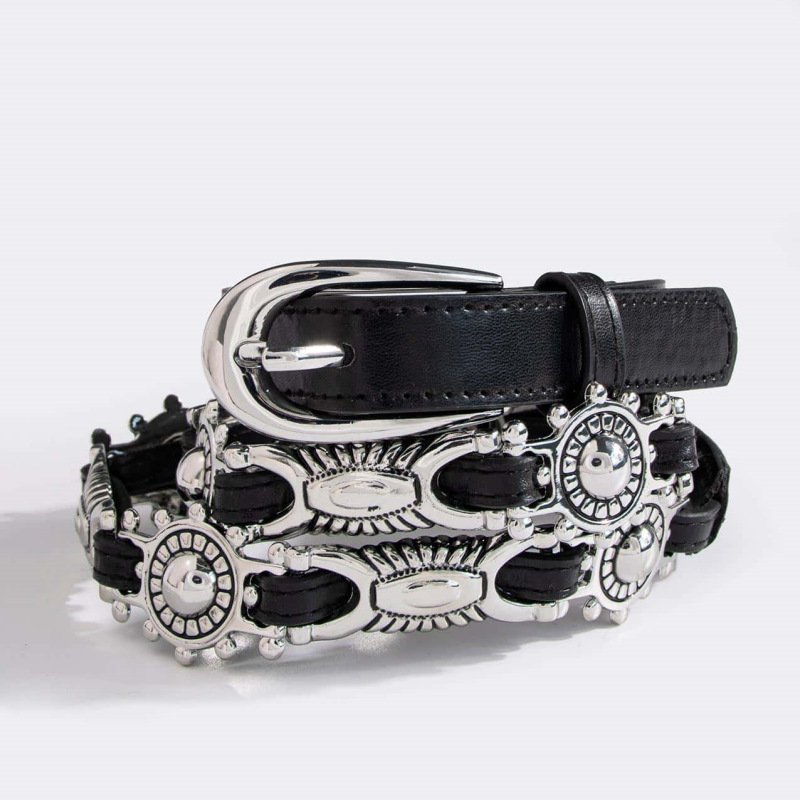Wholesale Retro Punk Faux Leather Western Belt with Carve Metal Accessories Skinny Body Chains Waist Belt for Women Dresses