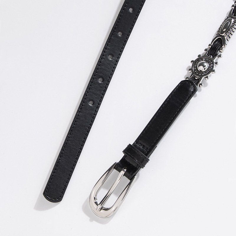 Wholesale Retro Punk Faux Leather Western Belt with Carve Metal Accessories Skinny Body Chains Waist Belt for Women Dresses