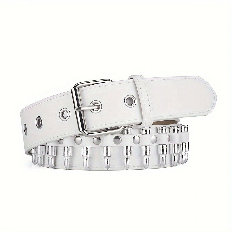 Men's PU Leather belt Metal silver bullet waist chain Punk Alloy Roller Needle Buckle belt for Woman