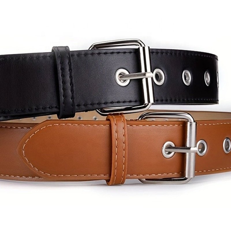 Men's PU Leather belt Metal silver bullet waist chain Punk Alloy Roller Needle Buckle belt for Woman