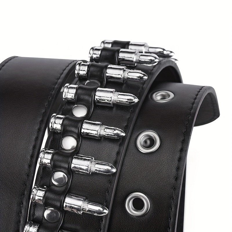 Men's PU Leather belt Metal silver bullet waist chain Punk Alloy Roller Needle Buckle belt for Woman