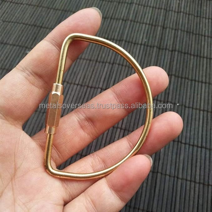 Brass Key Screw Lock Keychain Simple Brass Key Chain Ellipse Oval Shape Key Ring Lock Clip Key Holders for Men Women