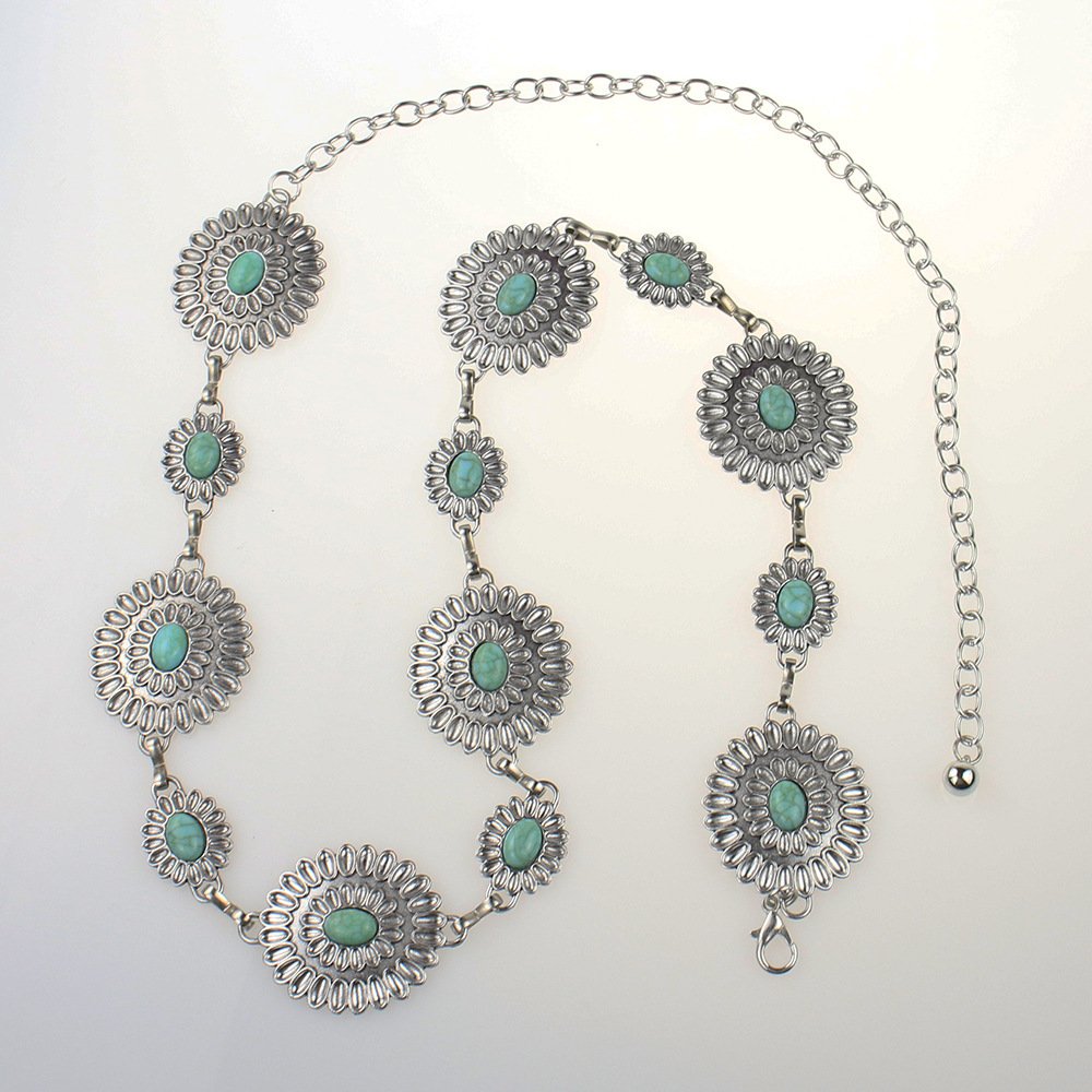 Light luxury turquoise waist chain with skirt suit chain belt Metal chain belts for women
