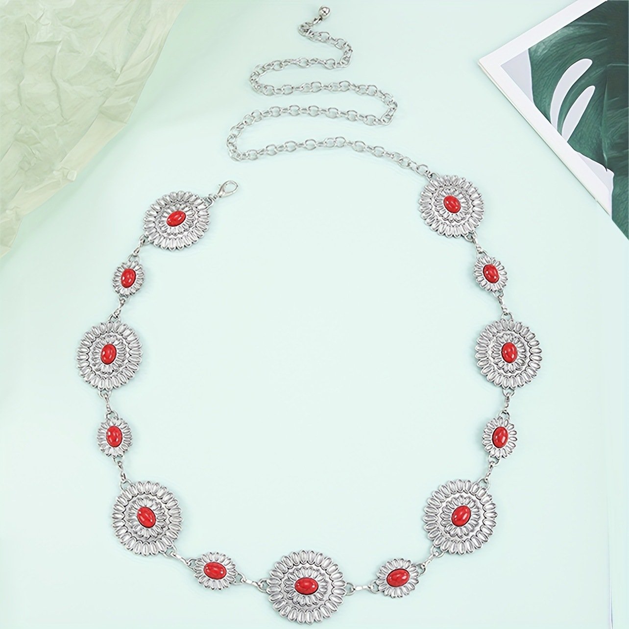 Light luxury turquoise waist chain with skirt suit chain belt Metal chain belts for women