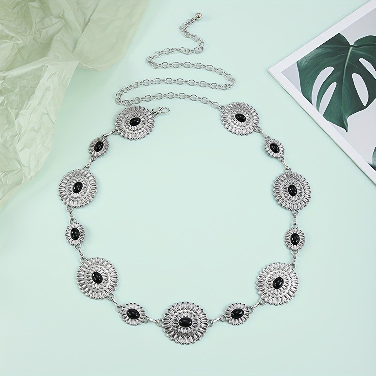 Light luxury turquoise waist chain with skirt suit chain belt Metal chain belts for women