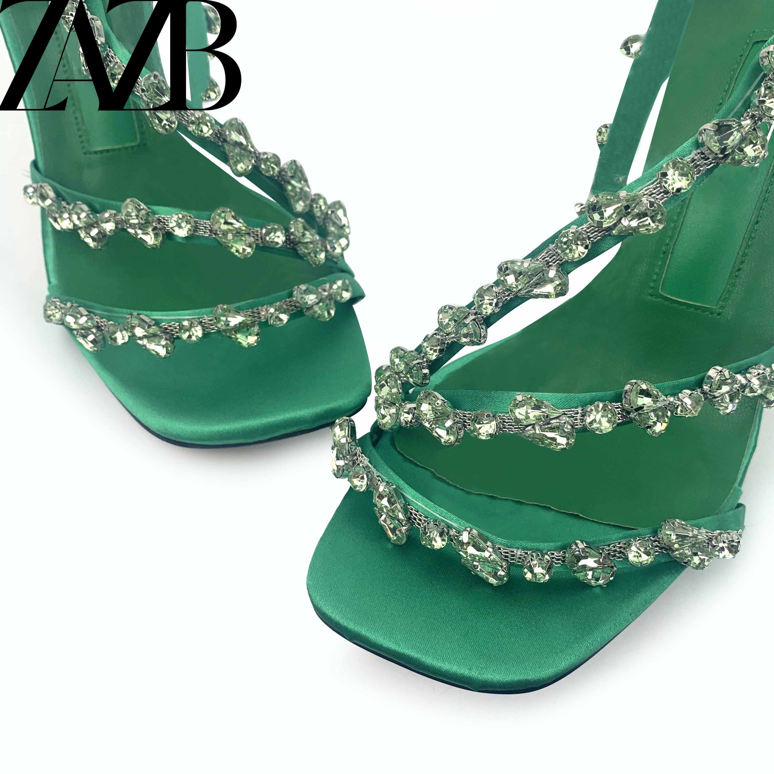New design formal Women's high heel Sandals wedding chaussures femmes Metal Chain Square head shoes belt buckle for ladies