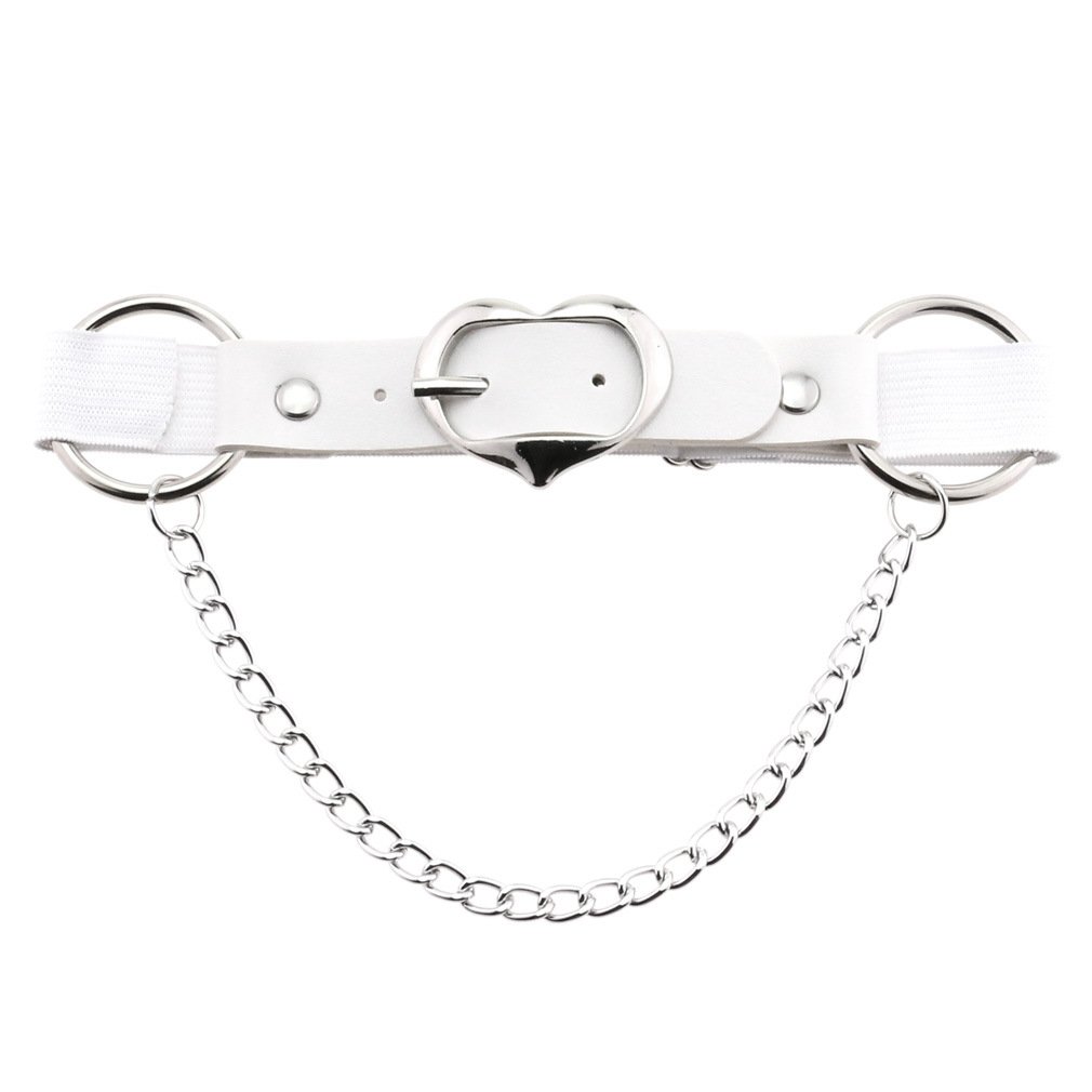 Girls Gothic Punk Peach Heart Chain Leather Thigh Ring Personality Temperament Adjustable Elastic Leg Garter Belt